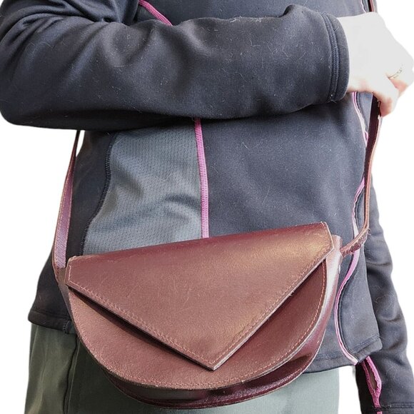 Vintage 80s Oxblood Leather Saddle Bag Purse W Wallet‎ Half Moon Brazil Boho - Picture 2 of 16